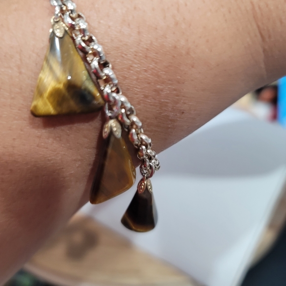 Tigers eye charm dangle brown yellow bracelet - Picture 7 of 11